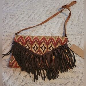 New Carpet crossbody bag with fringe and psalm 118:24 quote